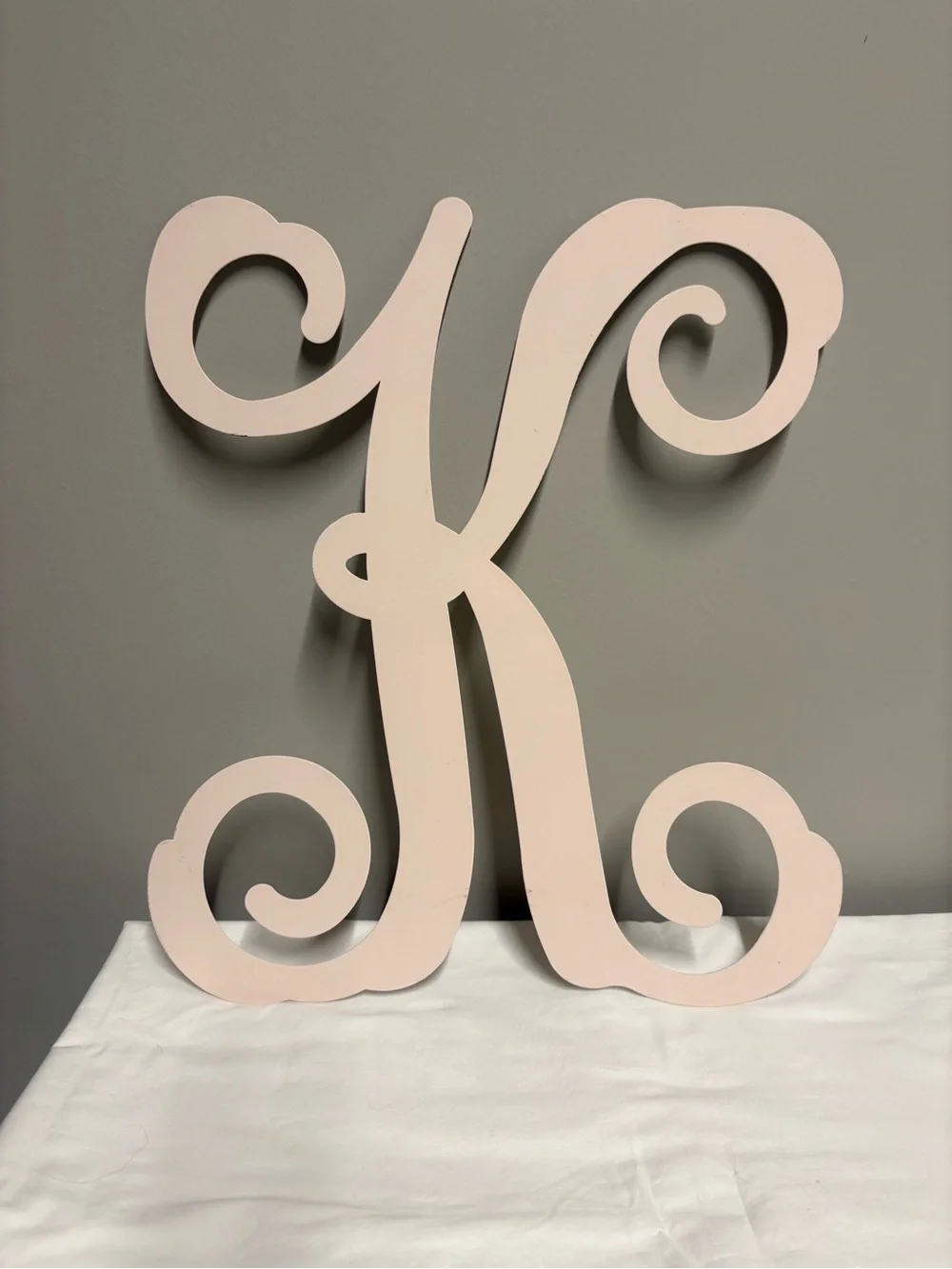 Decorative Script Letter K Wall Decor in Light Pink